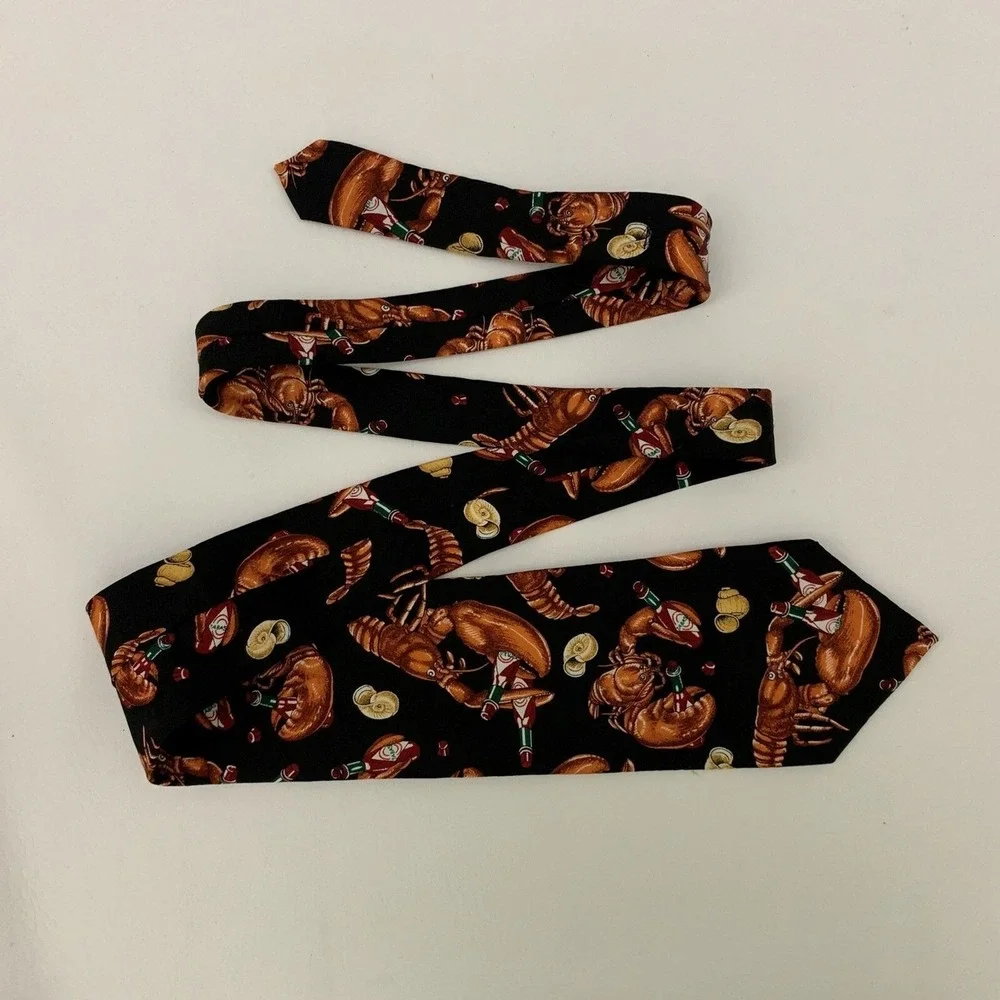 Tabasco The Tie Guys Mens Tie Necktie Lobsters Black Brown Multi-color 100% Silk